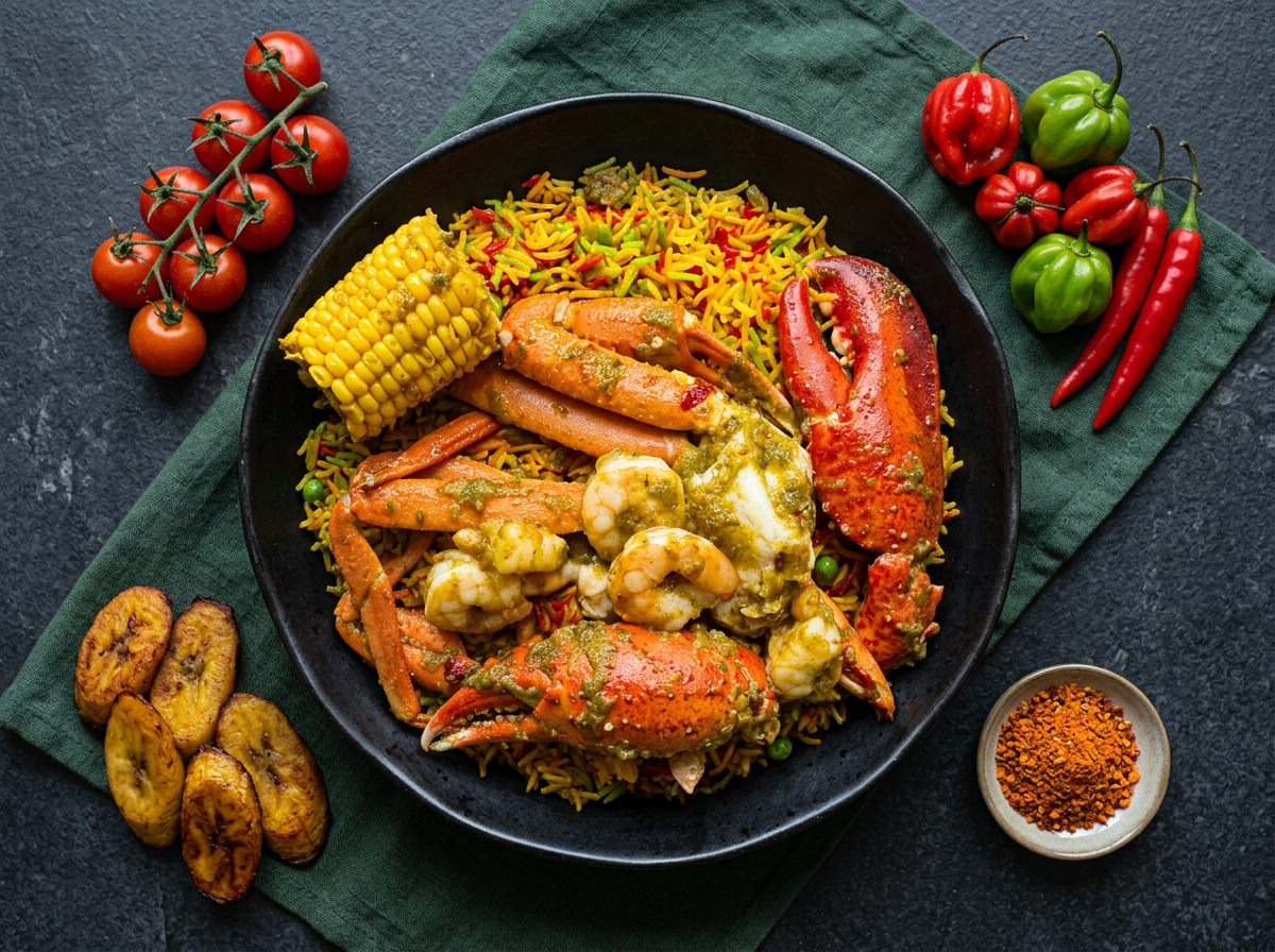 Jollof City seafood tray with crab, lobster and prawns